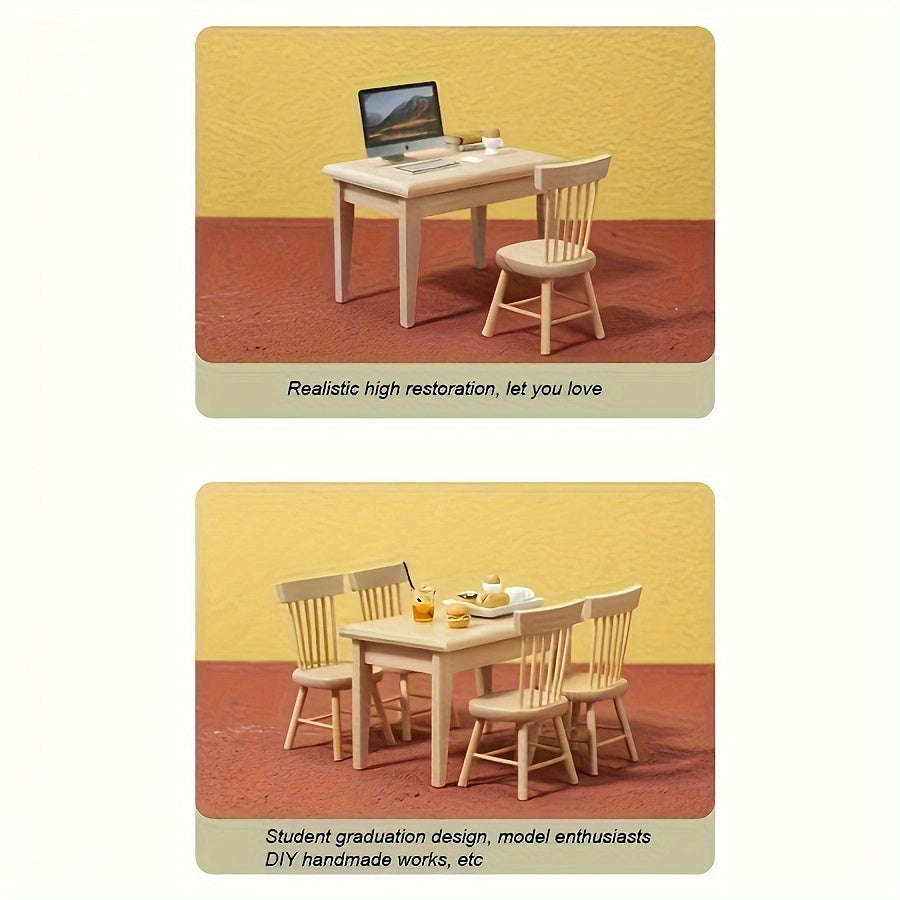 5 Piece Mini Wooden Dining Table Set - Perfect For Living Room Decor, Includes Stable And Chair Mini