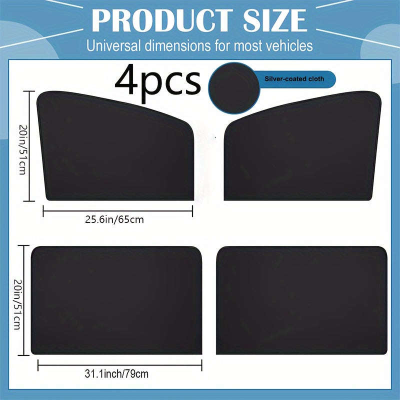 4-Piece Magnetic Car Sun Visor Set - Thick Mesh Side Window Visors, Heat Insulation, Uv Protection,