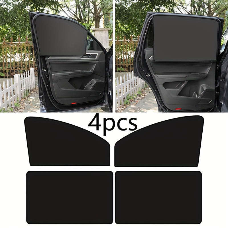 4-Piece Magnetic Car Sun Visor Set - Thick Mesh Side Window Visors, Heat Insulation, Uv Protection,