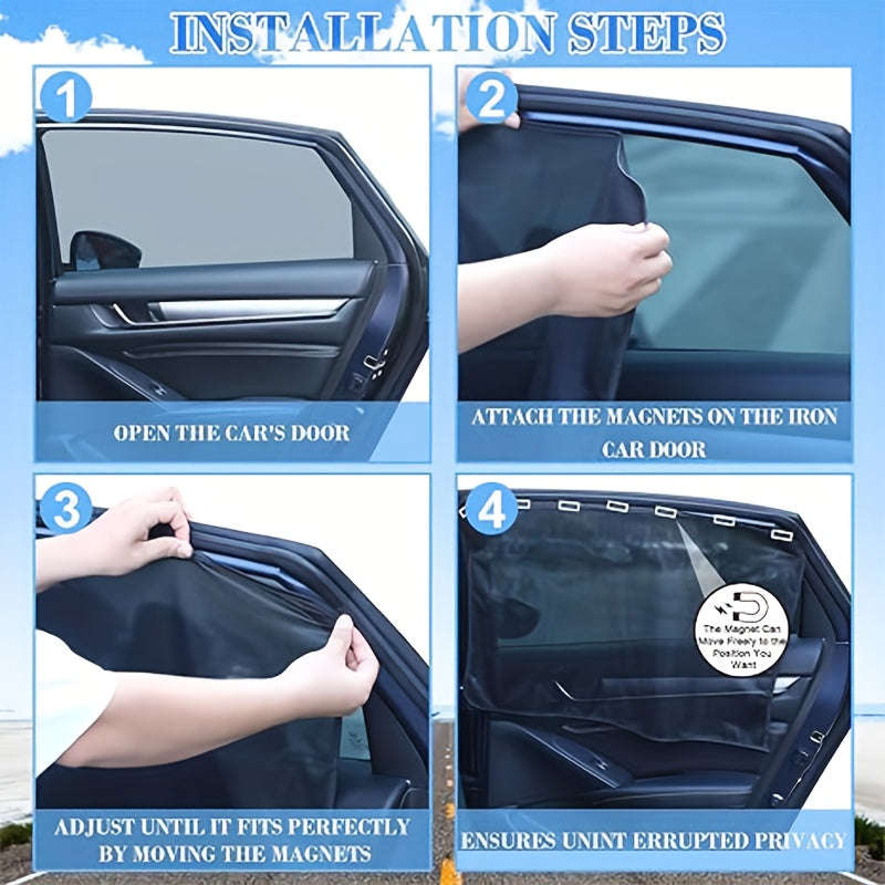 4-Piece Magnetic Car Sun Visor Set - Thick Mesh Side Window Visors, Heat Insulation, Uv Protection,