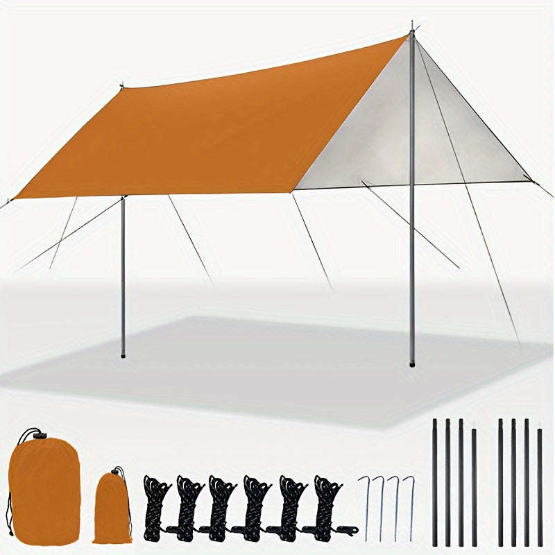 Versatile Canopy Tent Kit With 2 Poles, 8 Grommets, 6 Ground Stakes, 6 Guy Ropes And Storage Bag - P