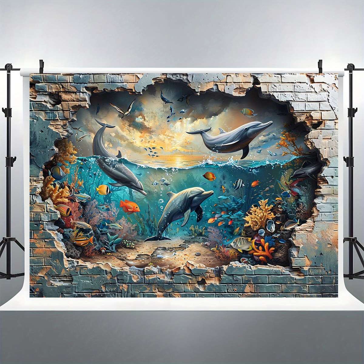 Underwater Shark And Coral Photo Booth Backdrop -
