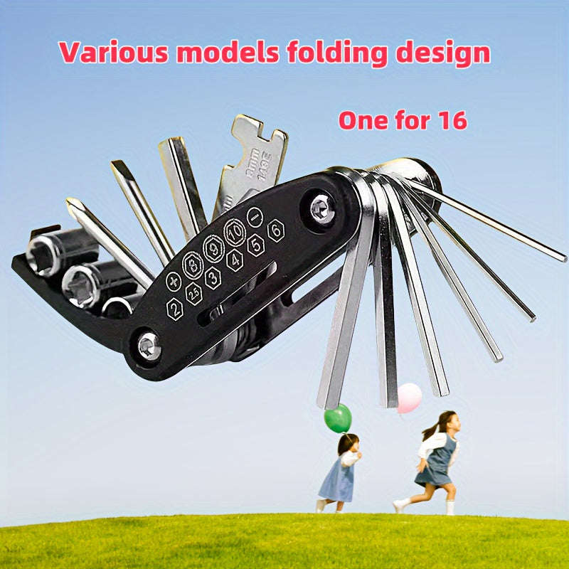 16 In 1 Stainless Steel Portable Folding Multi-Tool With Hex Key
