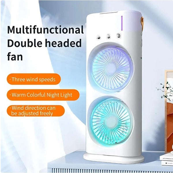 Rechargeable Led Dual Mist Fan With Light And Remote Control