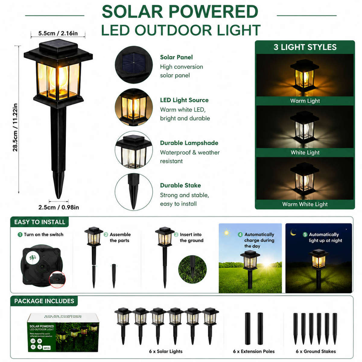 6Pcs Solar Powered LED Outdoor Light
