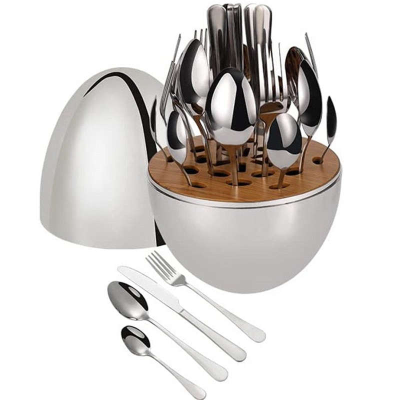 Silver Egg-Shaped Flatware Set (24 Pieces)