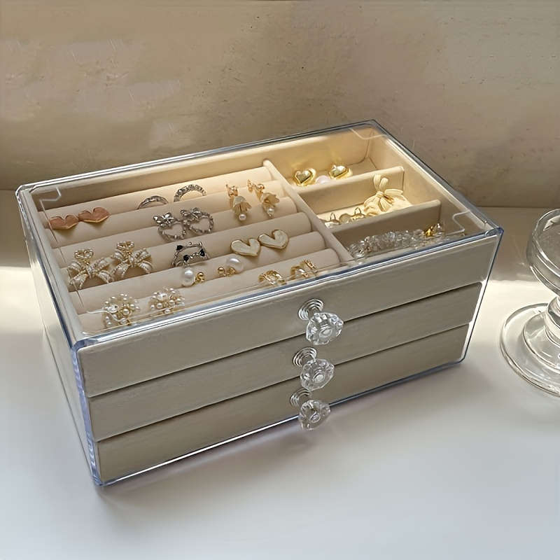 Multi-Layer Drawer Acrylic Jewelry Storage Box With Adjustable Velvet Tray