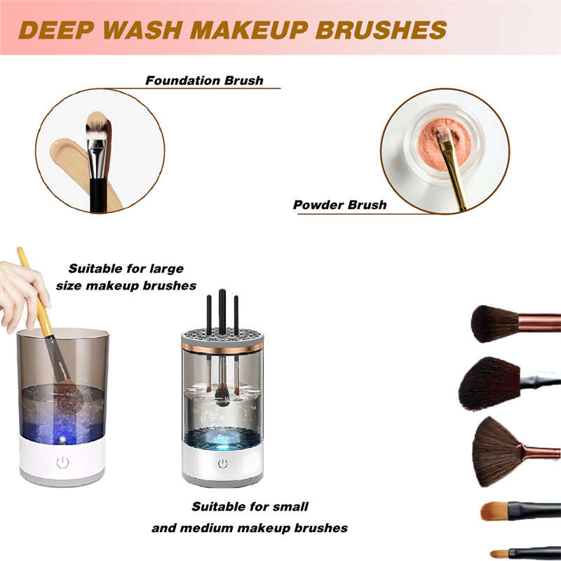 Portable 2-in-1 Rotating Makeup Brush Cleaner with Cleaning Pad