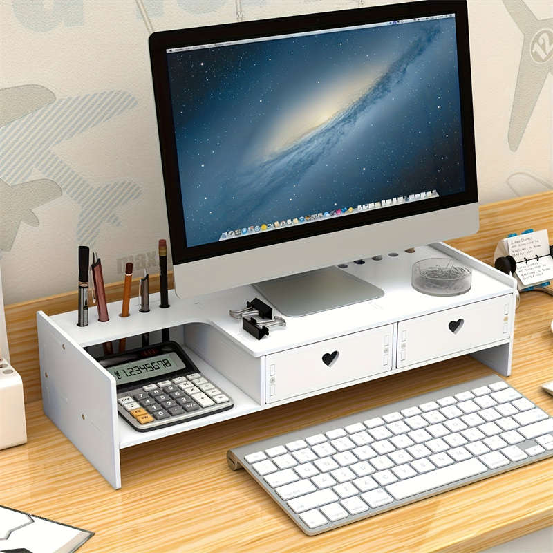 Ergonomic Monitor Stand with Drawer - Adjustable Desk Lifter for Home, School and Office Use