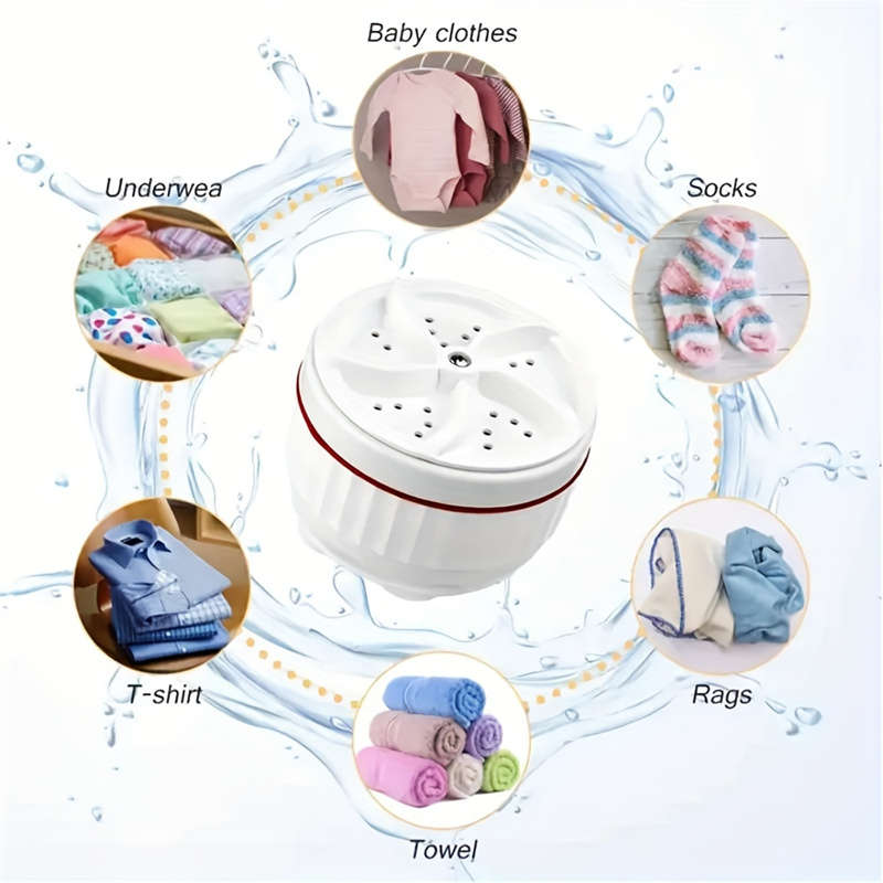 Portable Mini Ultrasonic Turbine Washing Machine, Multi-Function Compact Laundry Cleaning Tool