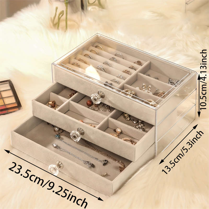 Multi-Layer Drawer Acrylic Jewelry Storage Box With Adjustable Velvet Tray
