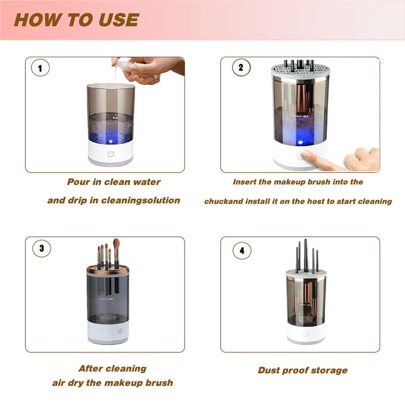 Portable 2-in-1 Rotating Makeup Brush Cleaner with Cleaning Pad