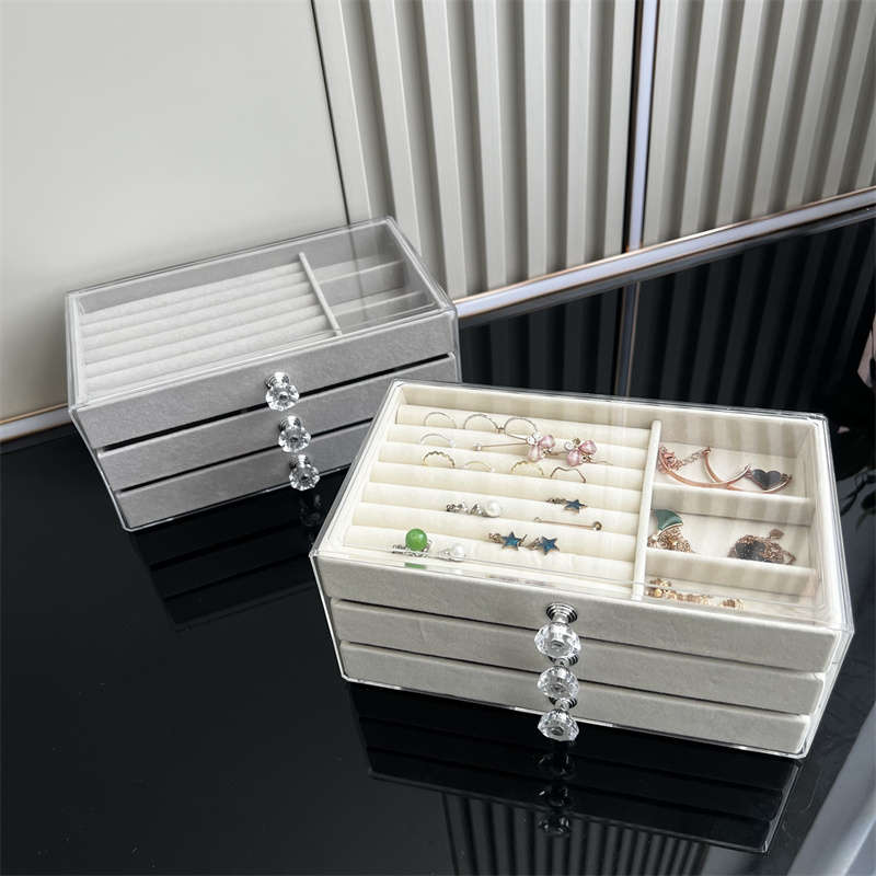 Multi-Layer Drawer Acrylic Jewelry Storage Box With Adjustable Velvet Tray