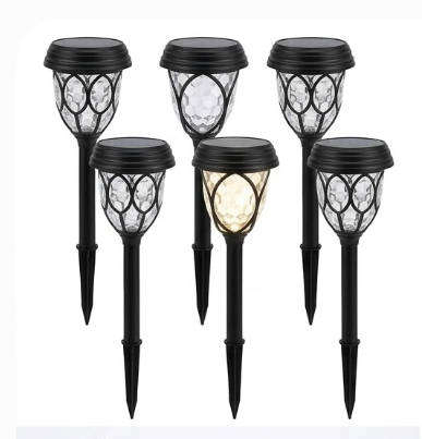 6Pcs Solar Lawn Lamp Patterned Glass Path Lights