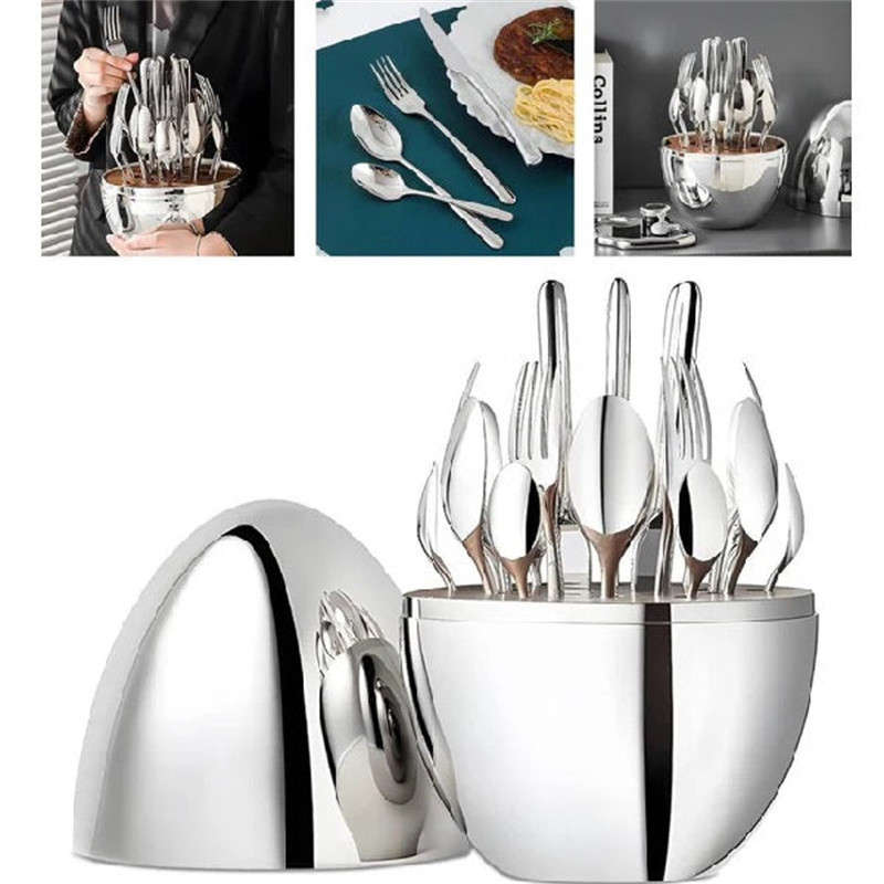 Silver Egg-Shaped Flatware Set (24 Pieces)