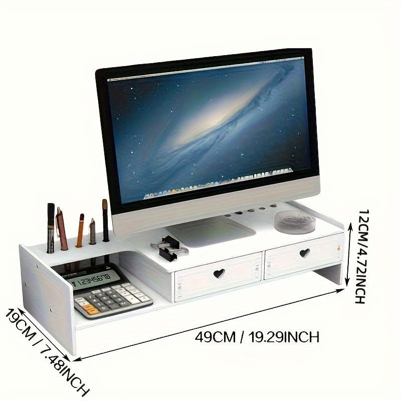 Ergonomic Monitor Stand with Drawer - Adjustable Desk Lifter for Home, School and Office Use