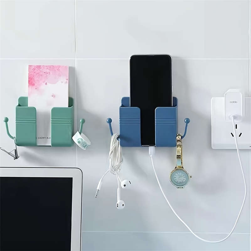 1Pcs Adhesive Wall Mount Bracket with Hook Cell Phone Charger Remote Control Organizer
