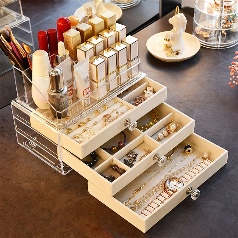 Multi-Layer Drawer Acrylic Jewelry Storage Box With Adjustable Velvet Tray