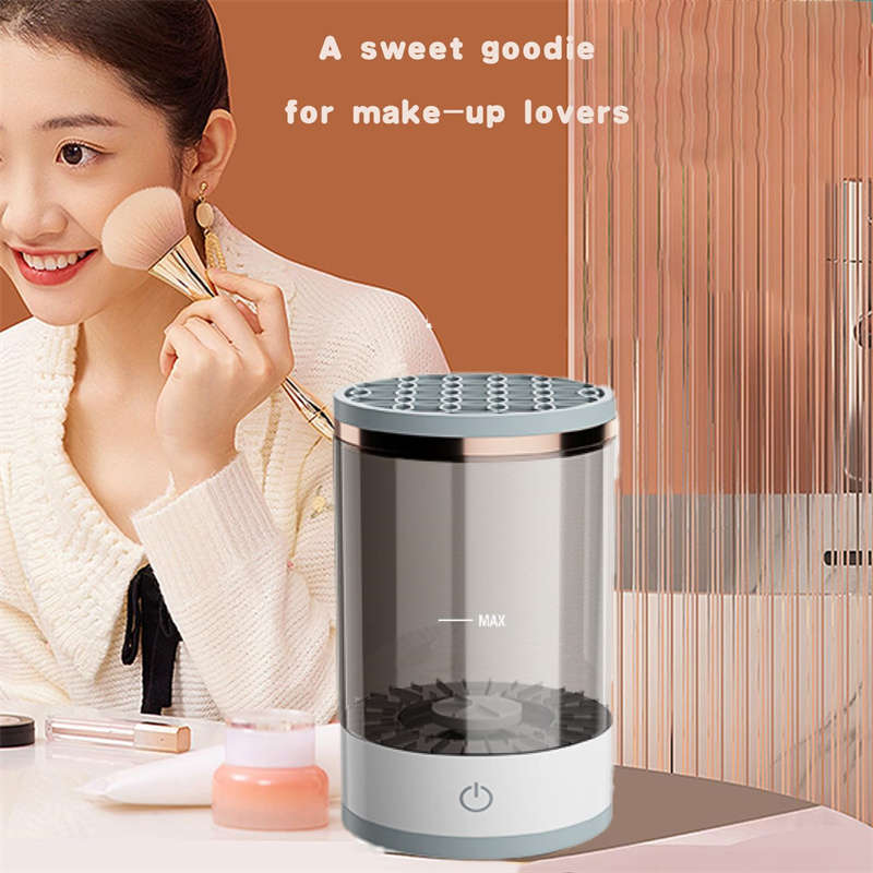 Portable 2-in-1 Rotating Makeup Brush Cleaner with Cleaning Pad