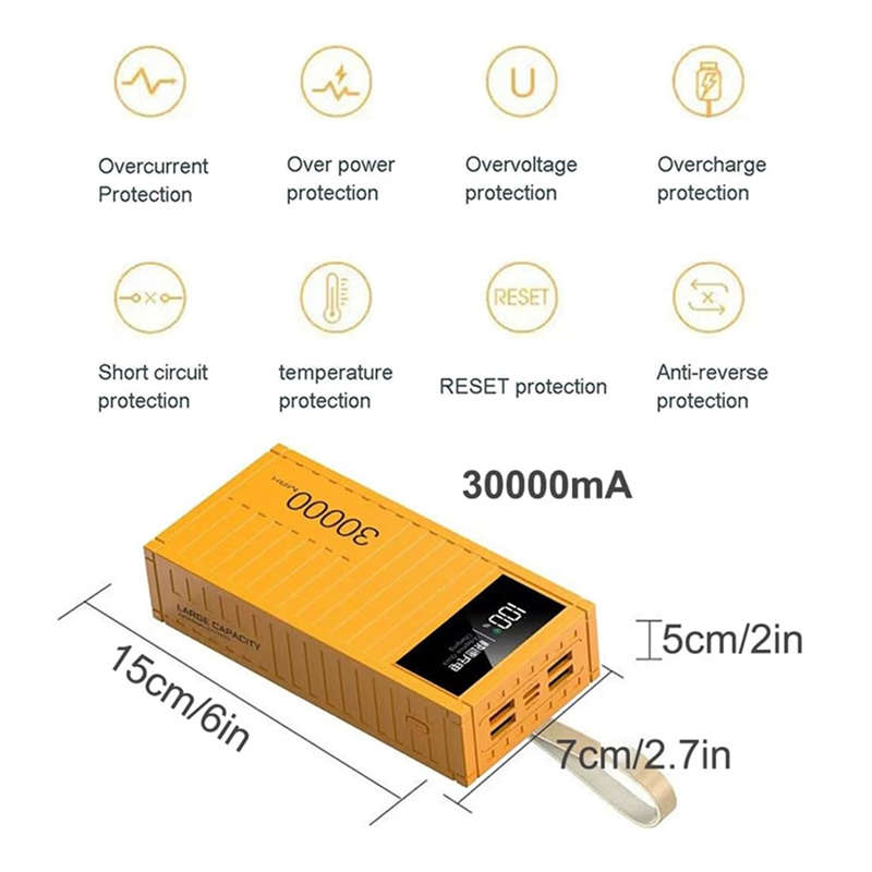 High Capacity 30000 mAh Power Bank External Battery for Phone Tablet with LED Screen