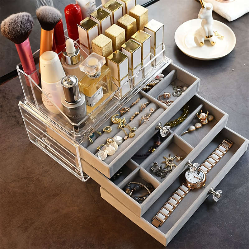 Multi-Layer Drawer Acrylic Jewelry Storage Box With Adjustable Velvet Tray