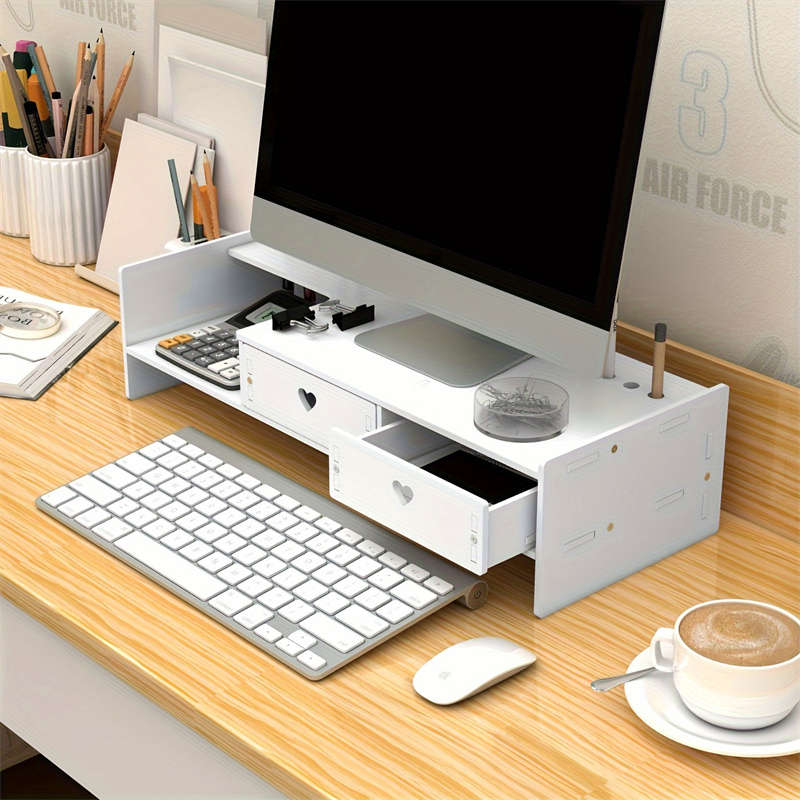 Ergonomic Monitor Stand with Drawer - Adjustable Desk Lifter for Home, School and Office Use