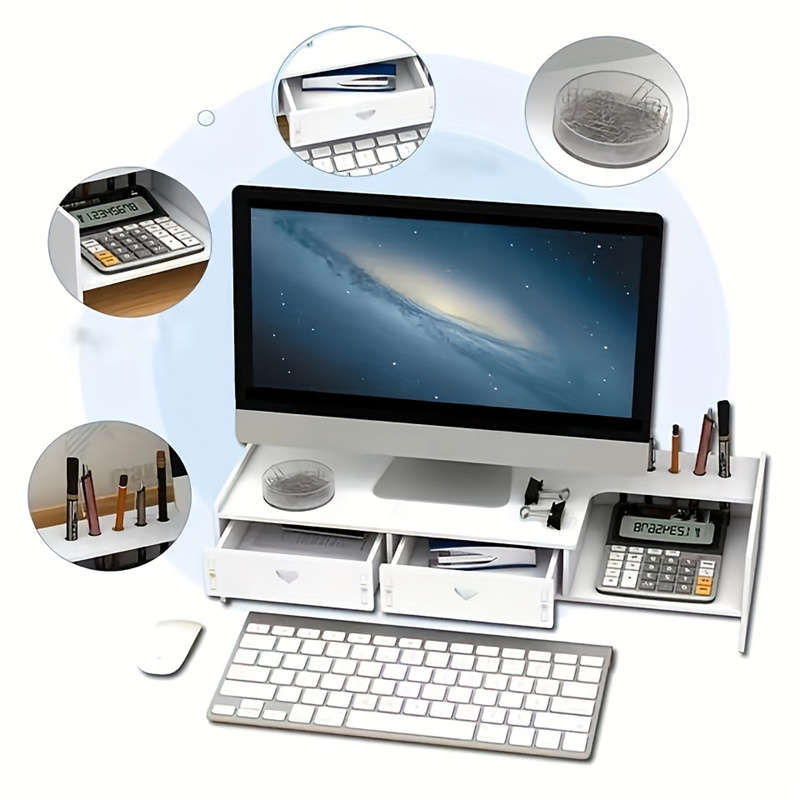 Ergonomic Monitor Stand with Drawer - Adjustable Desk Lifter for Home, School and Office Use