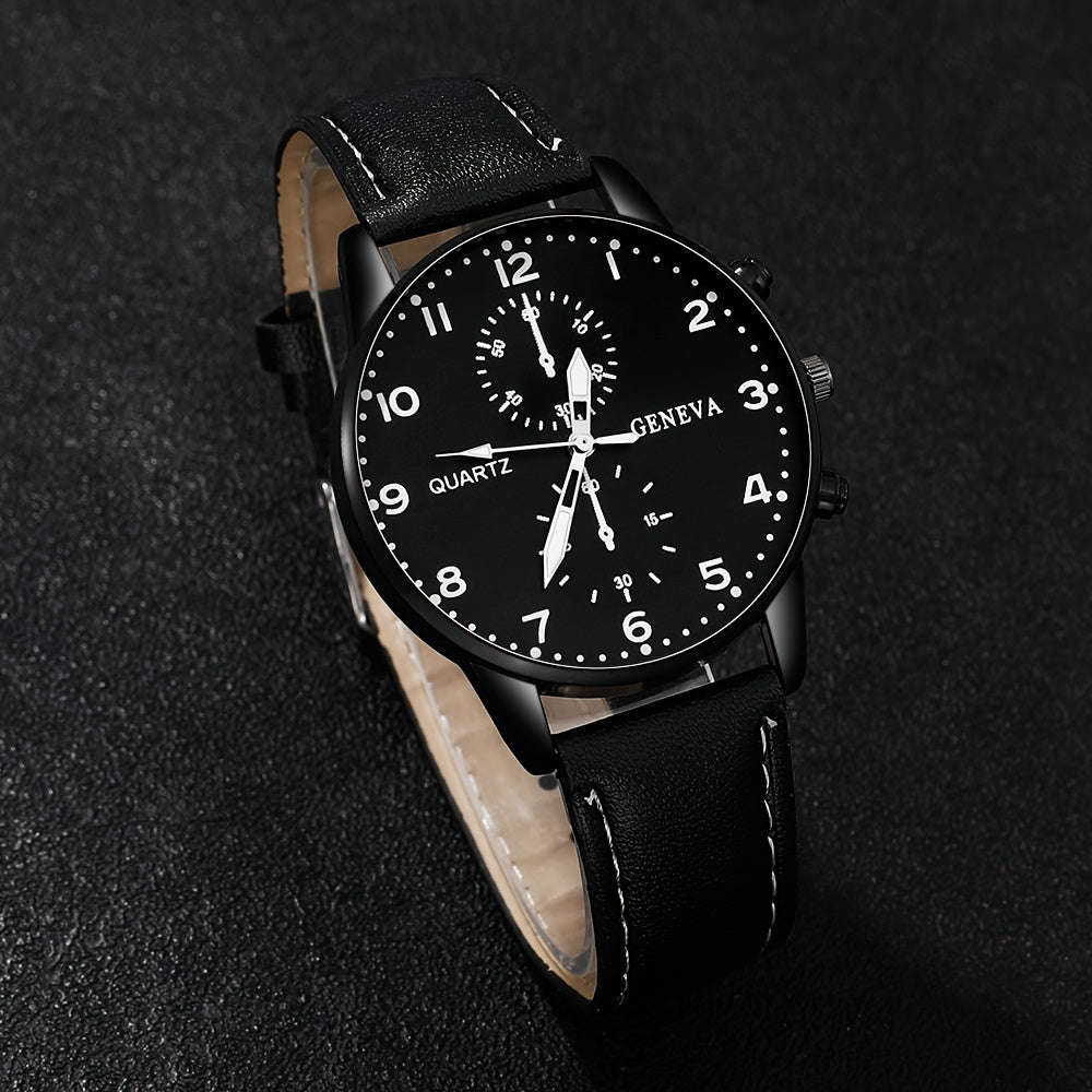 Men's Quartz Watch and Faux Leather Bracelet Set