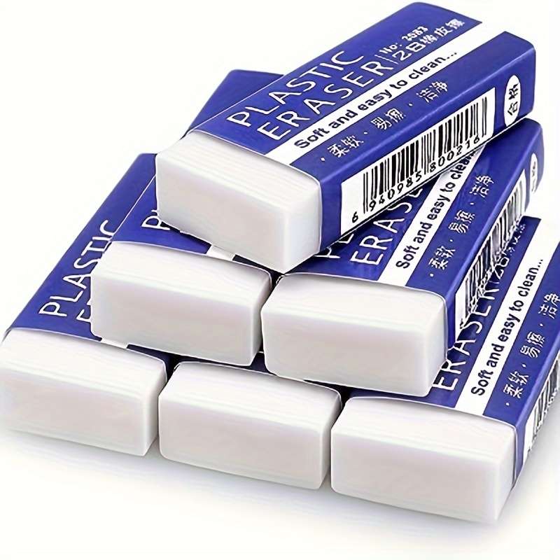 4-Pack White 2B Plastic Rectangular Erasers
