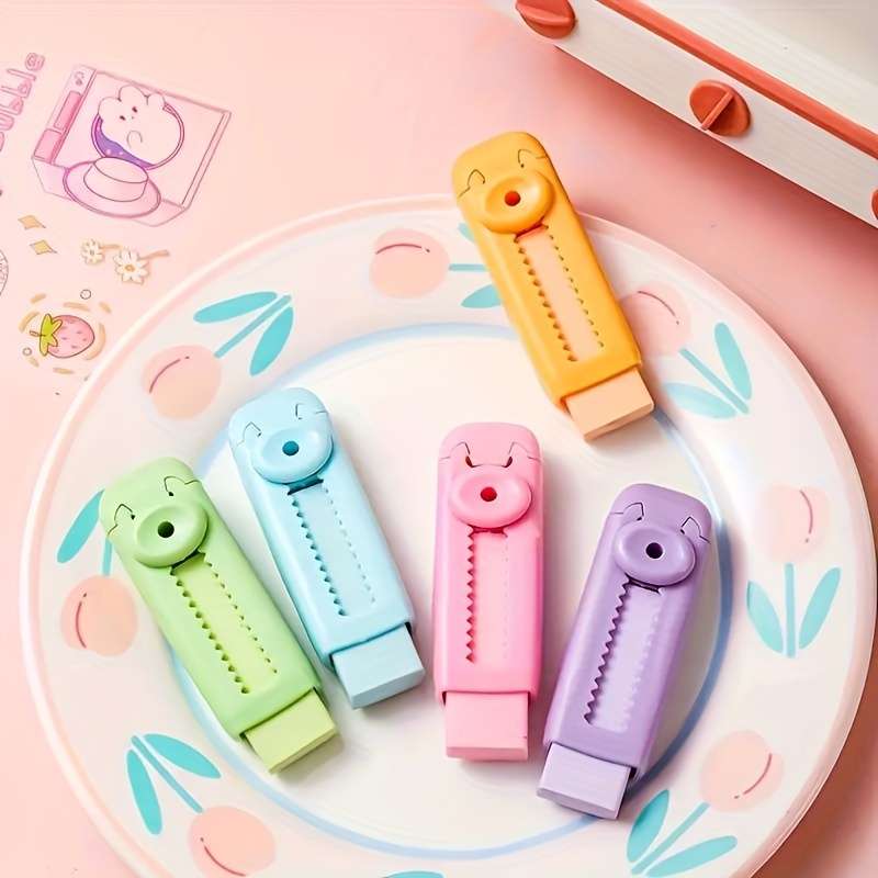 5-Piece Push-Pull Rubber Eraser