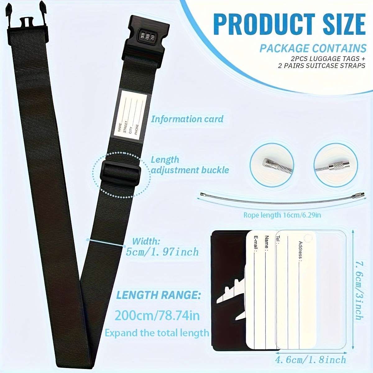 4-Pack Polypropylene Luggage Straps