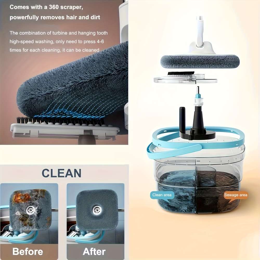 1 Spin Mop And Bucket Set With 2 Reusable