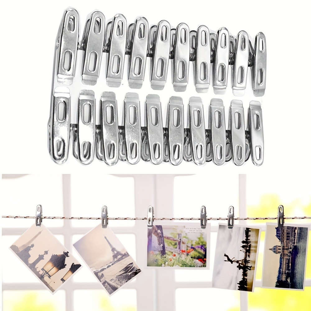 20 Pack Heavy Duty Metal Clothespins - Multi-Purpose Stainless Steel Clips for Laundry, Hanging Phot