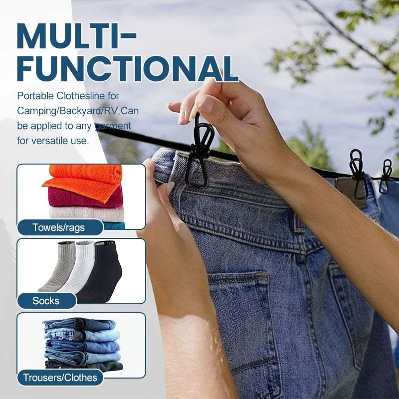Retractable Portable Clothesline With 12 Clothespins