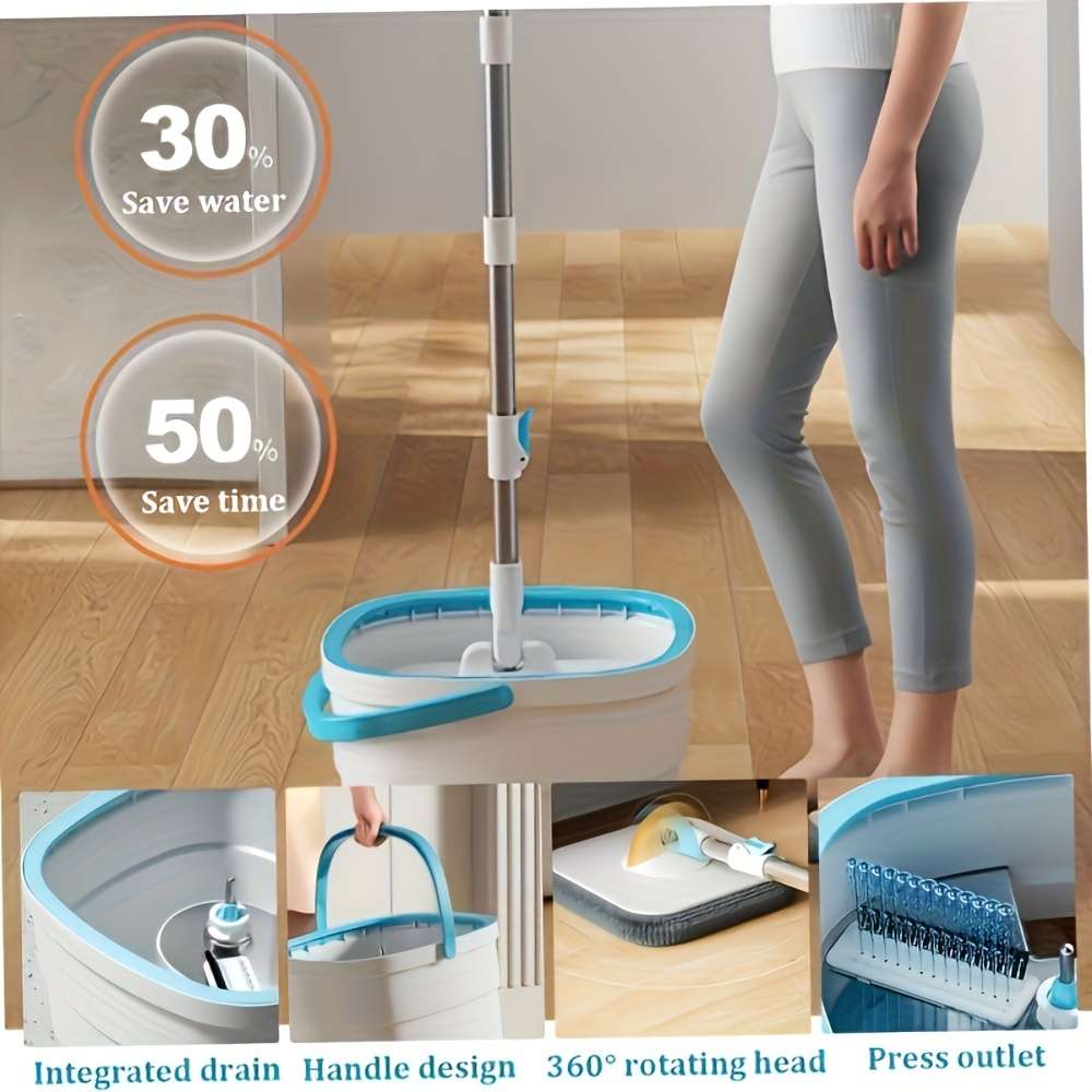 1 Spin Mop And Bucket Set With 2 Reusable