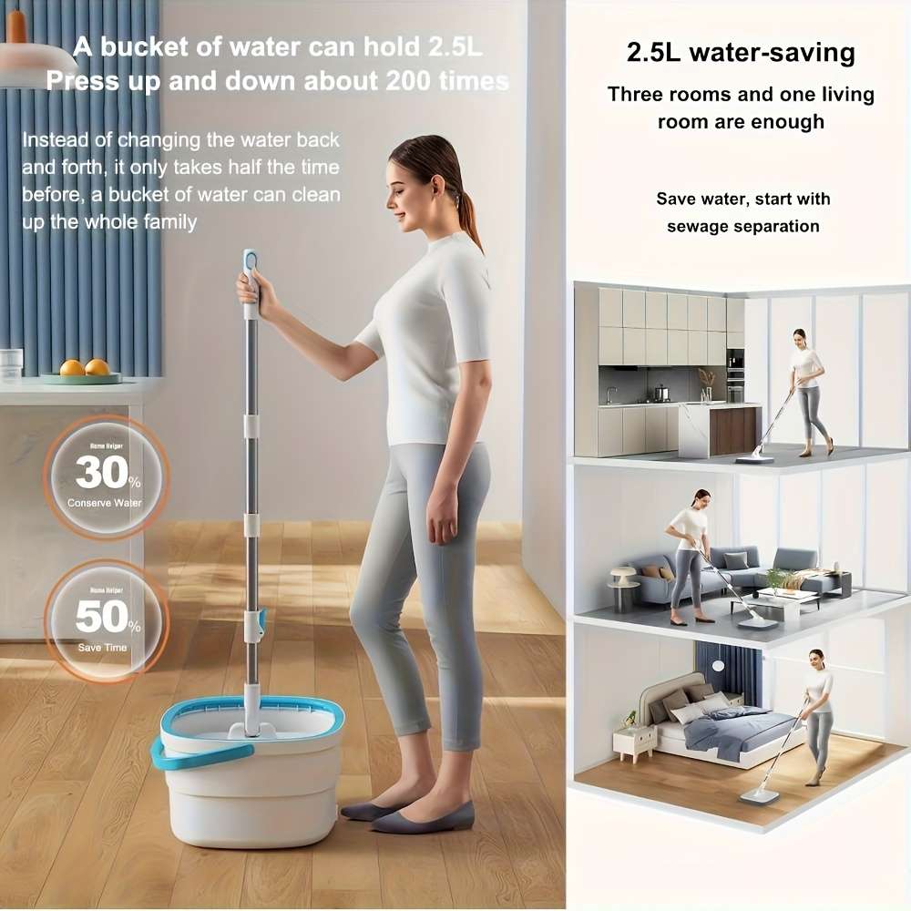 1 Spin Mop And Bucket Set With 2 Reusable
