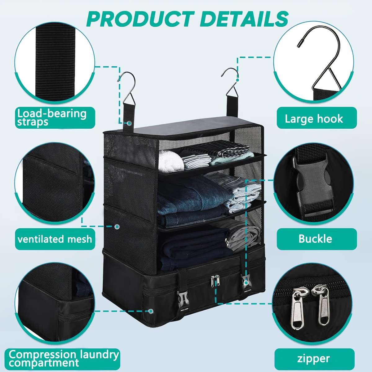 1 x Black Canvas Travel Wardrobe Organizer