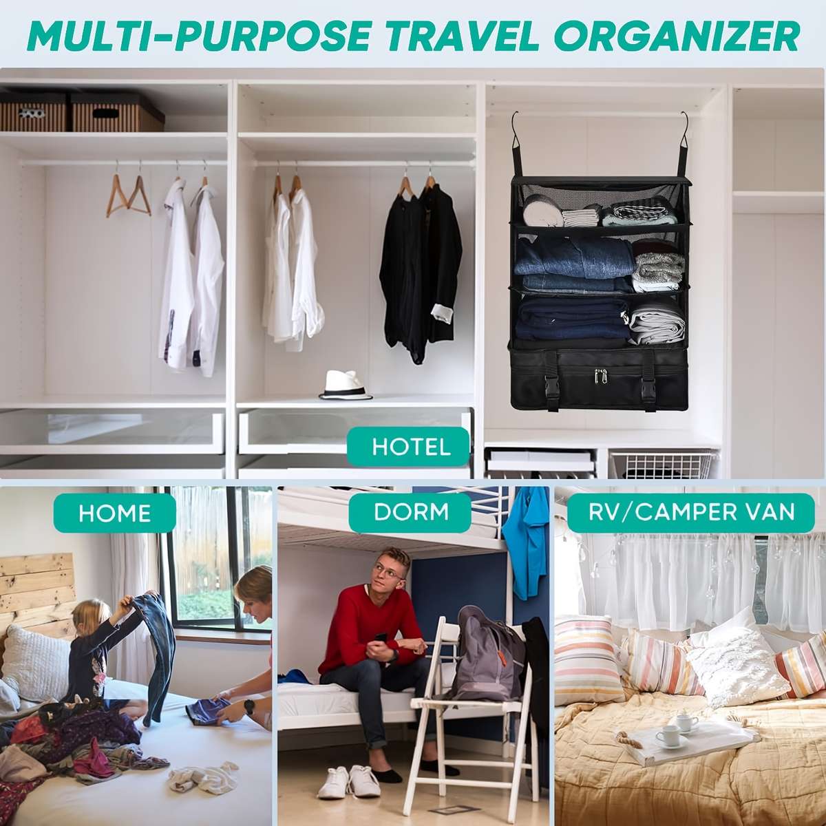 1 x Black Canvas Travel Wardrobe Organizer