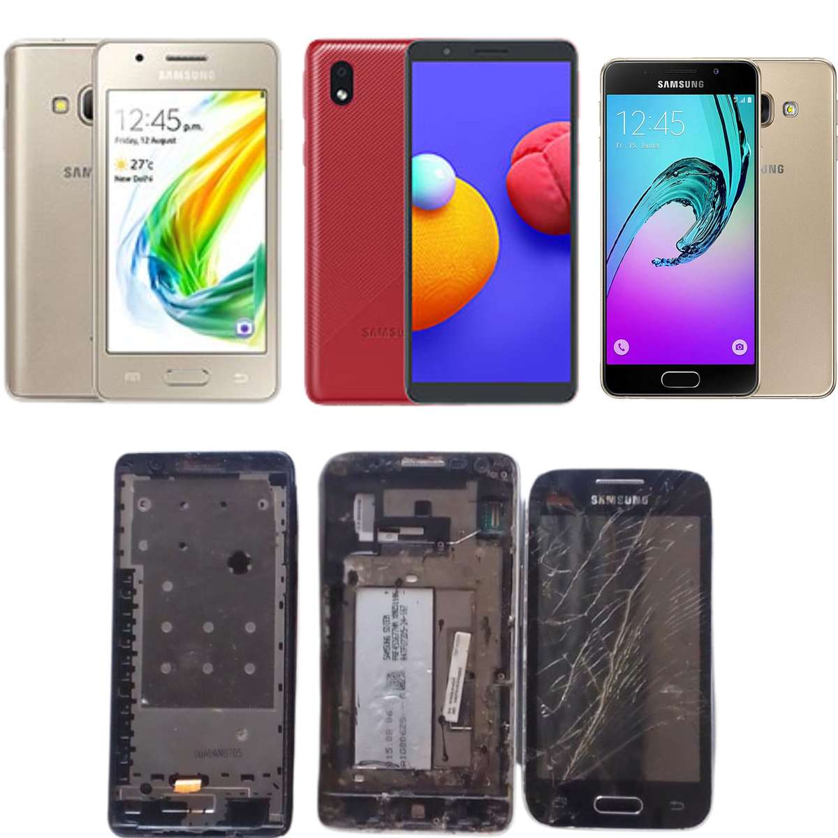 Lot of 3 Samsung Phones (A3, A01 core, Z2)  For Parts or Repair.