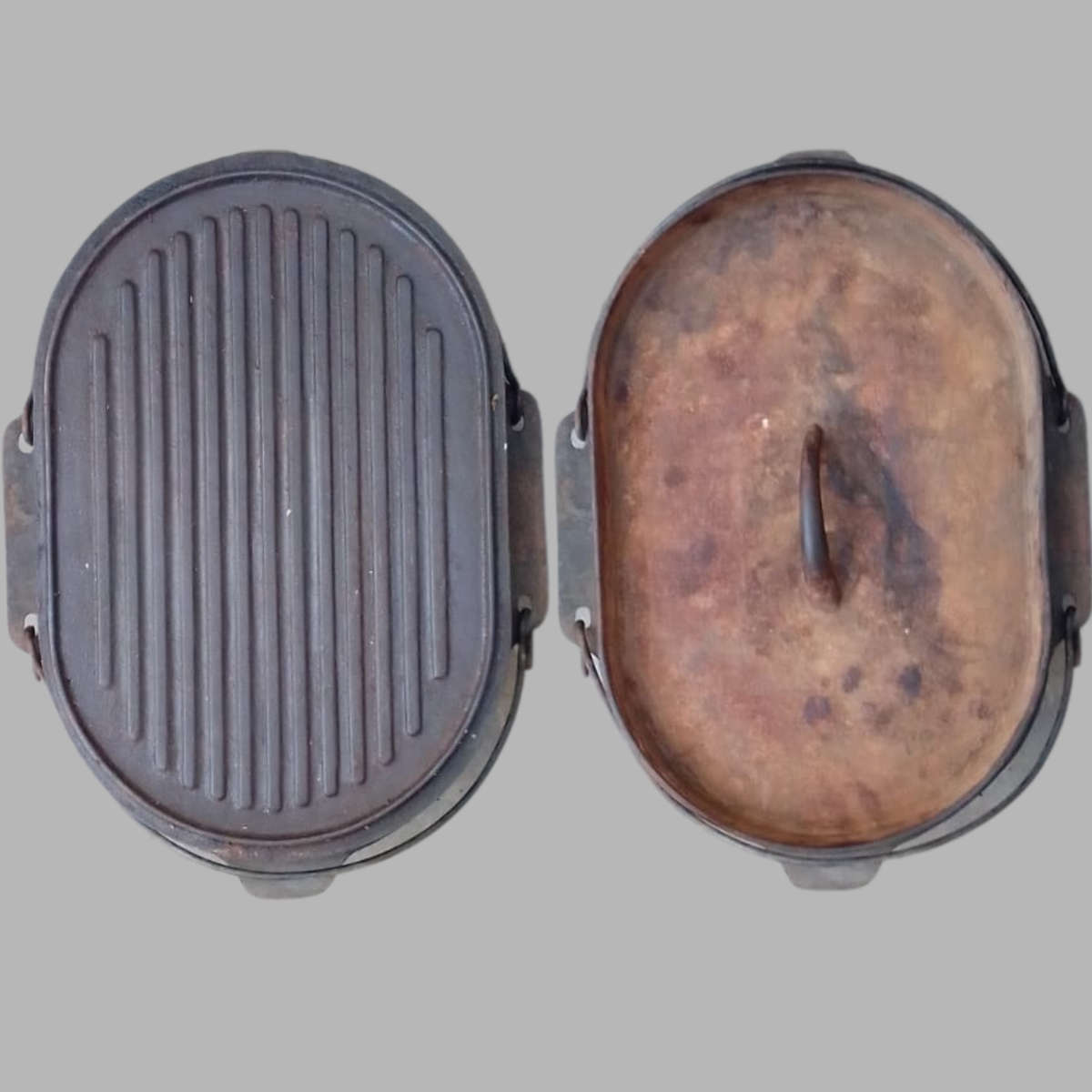 Vintage Cast Iron Campfire Dutch Oven  10L Capacity | Outdoor Cooking Pot with Grill Lid