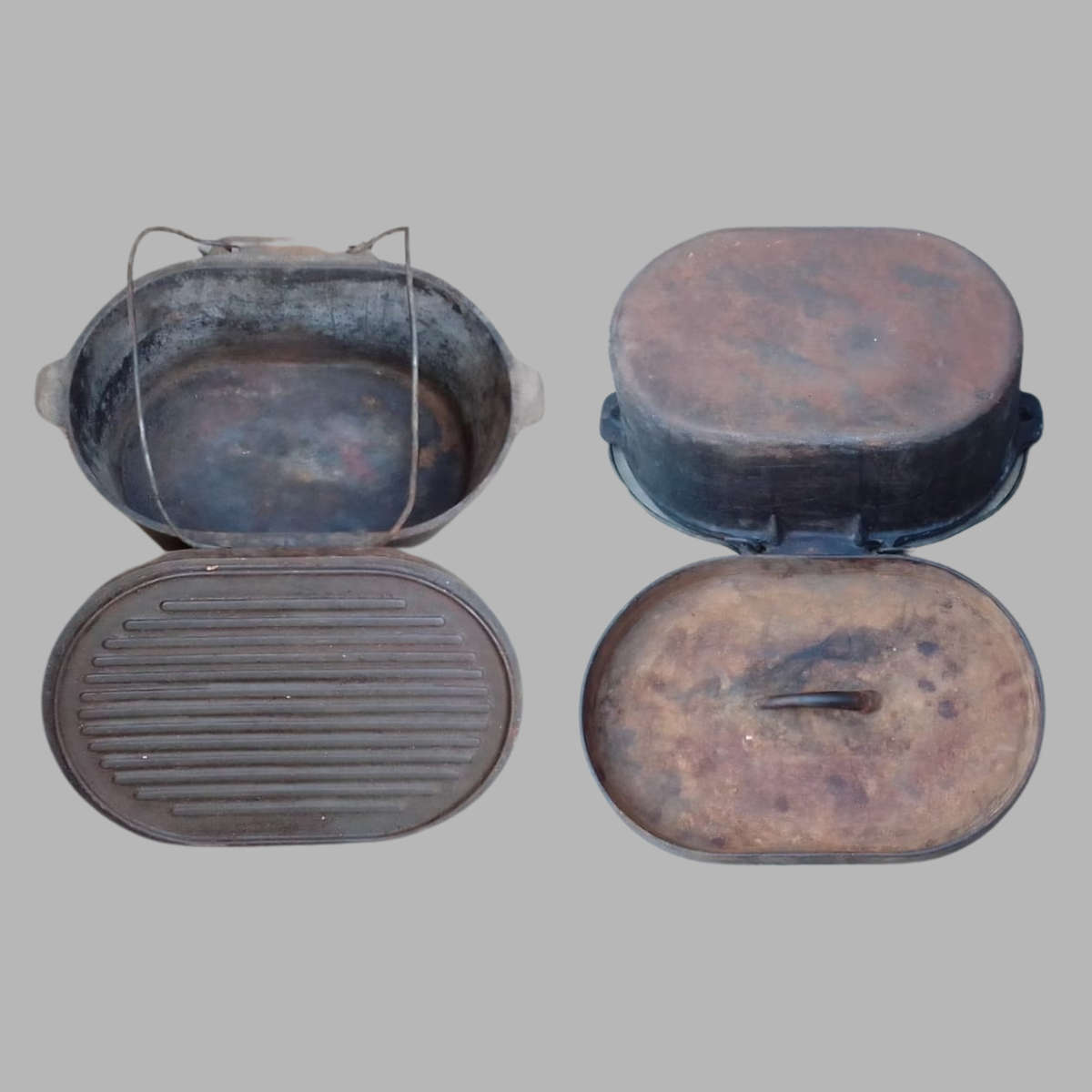 Vintage Cast Iron Campfire Dutch Oven  10L Capacity | Outdoor Cooking Pot with Grill Lid