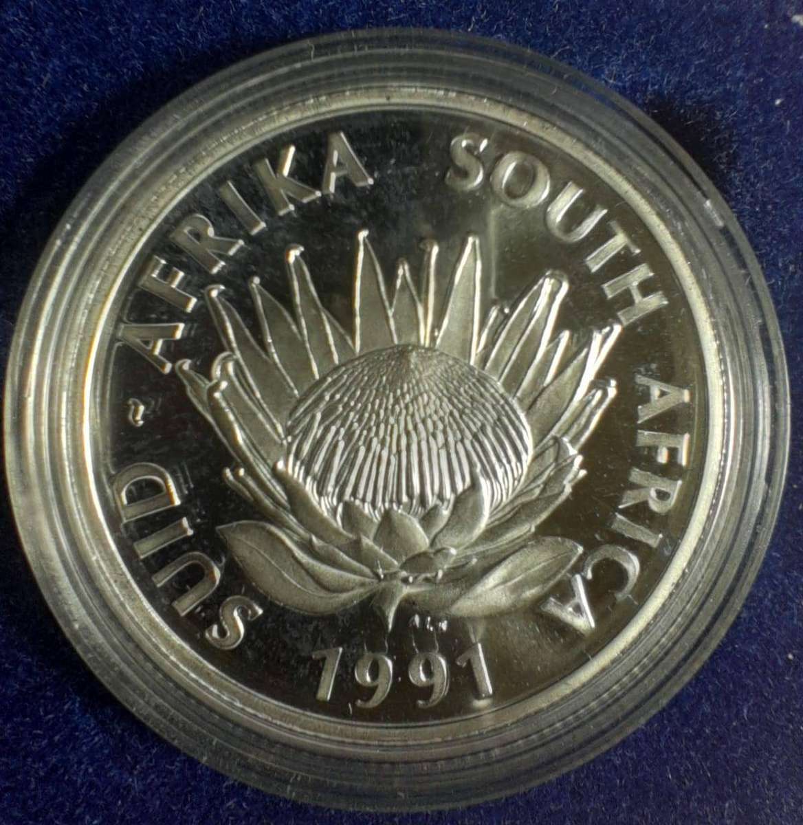 RSA 1991 PROOF NURSING SILVER R1 - in LARGE SA MINT BOX with CAPSULE.