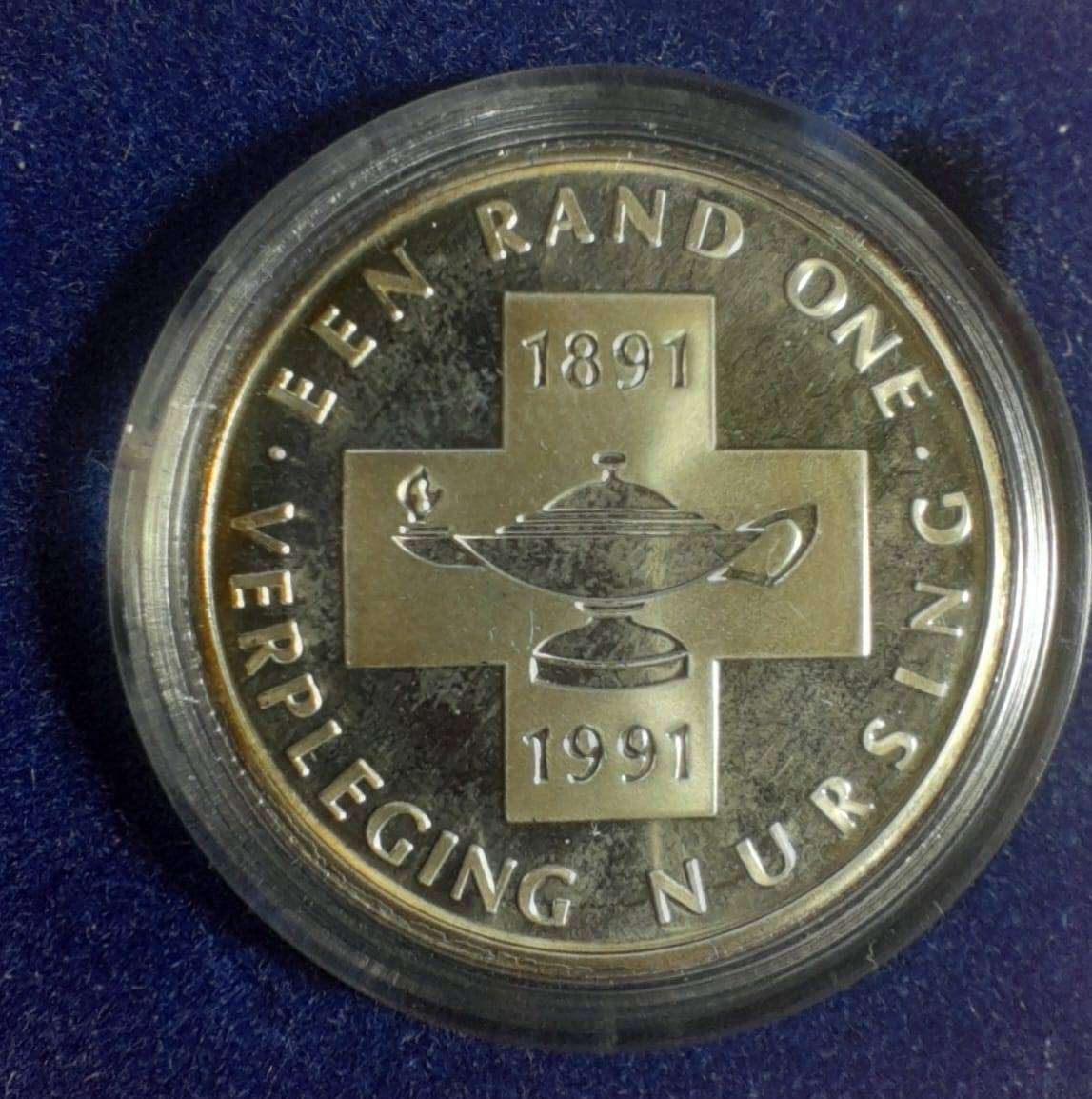 RSA 1991 PROOF NURSING SILVER R1 - in LARGE SA MINT BOX with CAPSULE.