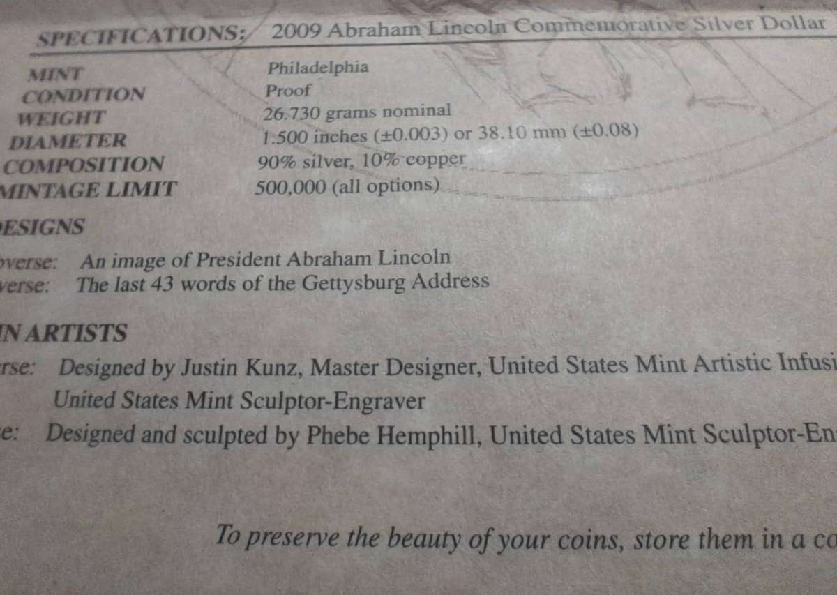 USA 2009 LINCOLN COIN & CHRONICLES SET including PROOF LINCOLN SILVER DOLLAR.