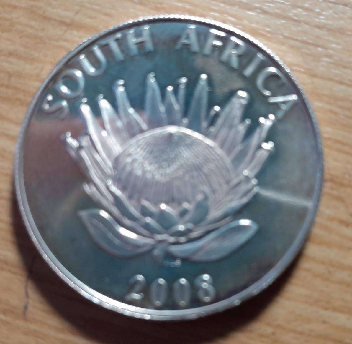 RSA 2008 GANDHI UNC SILVER R1 in SA MINT POUCH with CoA.