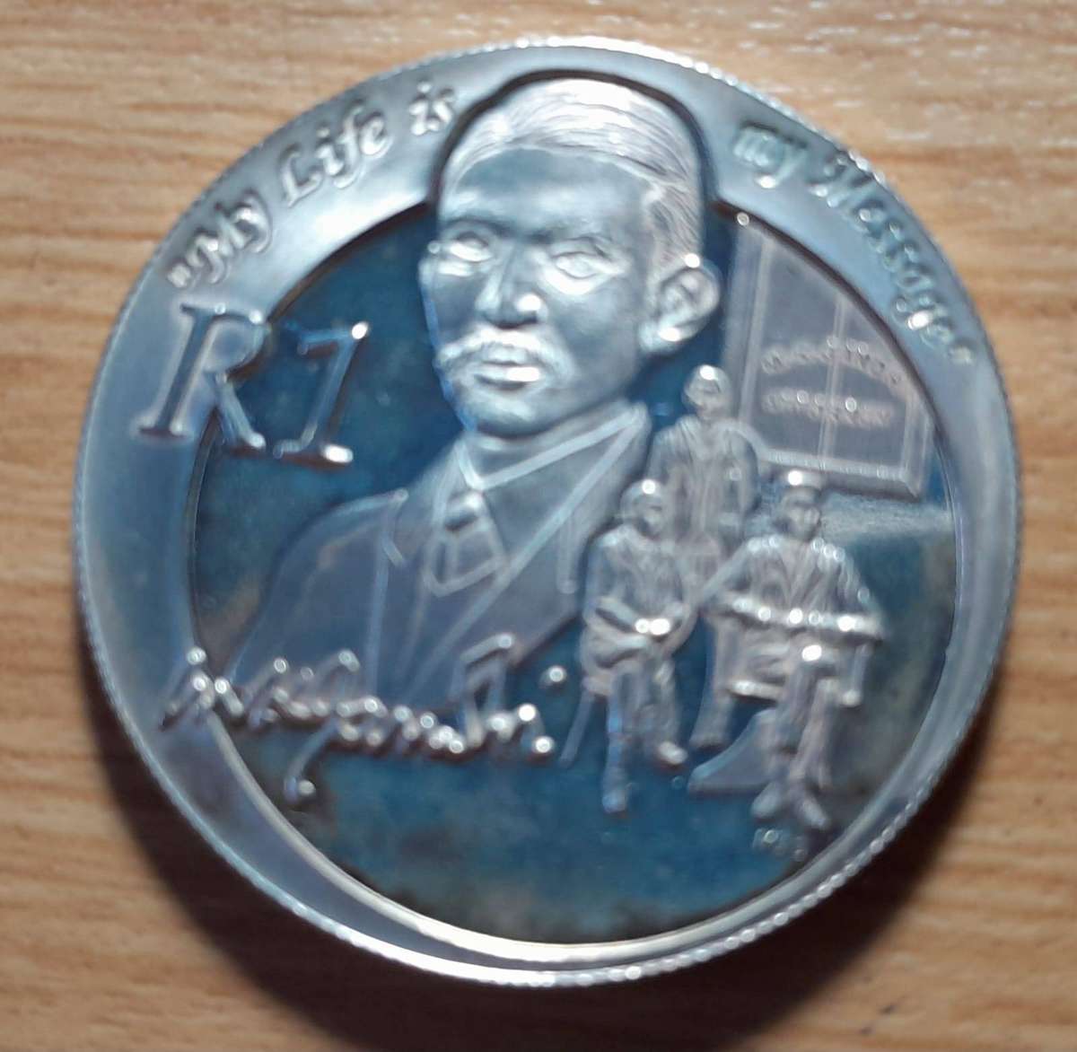 RSA 2008 GANDHI UNC SILVER R1 in SA MINT POUCH with CoA.