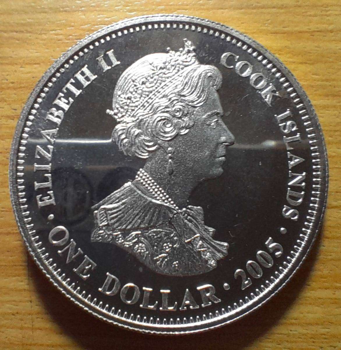 COOK ISLANDS 2005 92,50% SILVER $1 COIN, SHOWING HMS VICTORY, in PRESENTATION BOX with CoA.