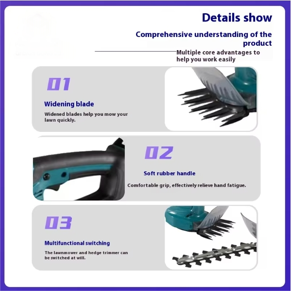 21V Cordless Hedge Trimmer Grass Shear - 1 Lithium Battery & Blades