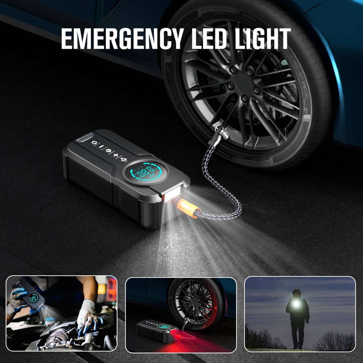 Emergency 4 In 1 Car Booster, Tire Inflator, Power Bank, Flashlight