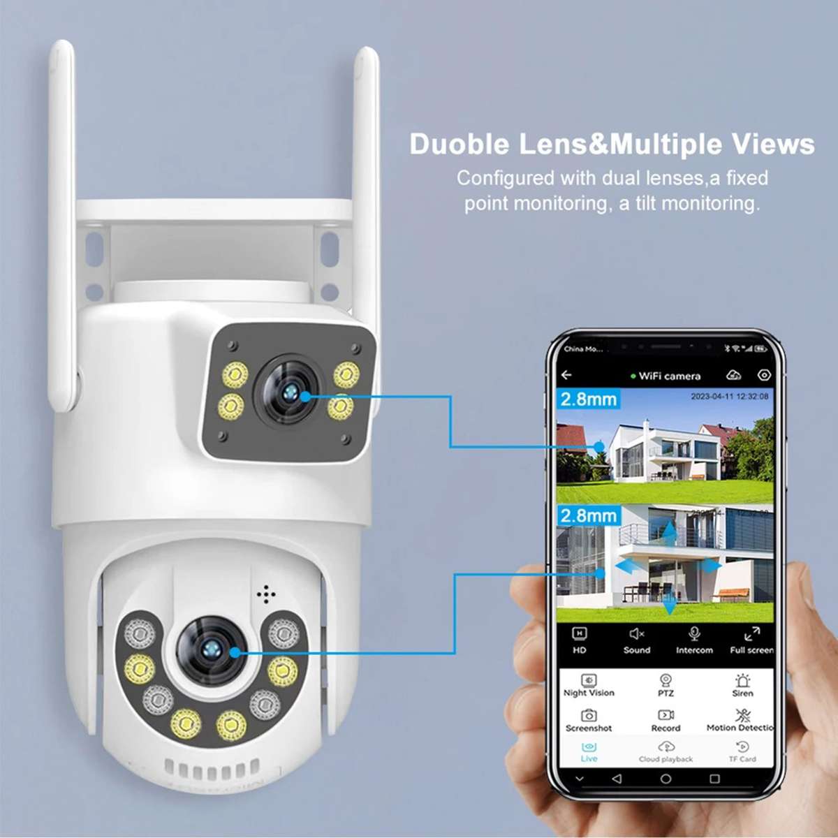 12LED Night Vision Dual View HD Wireless Network Security Camera